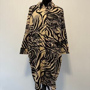 Monkl Oversize Zebra Animal Print 3/4 Sleeve Button Down Shirt Dress Size L